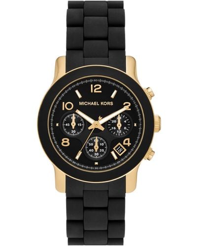 Michael Kors Runway Chronograph Gold-tone Stainless Steel And Black Silicone Watch