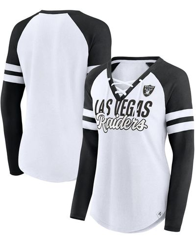 Fanatics Las Vegas Raiders Plus Size True To Form Lace-up V-neck Raglan Long Sleeve T-shirt - Black