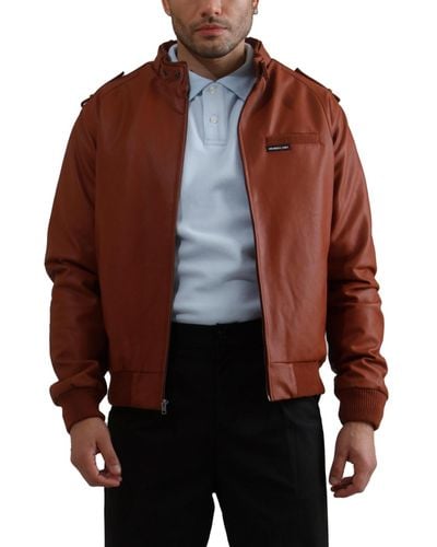 Members Only Faux Leather Iconic Racer Jacket - Brown