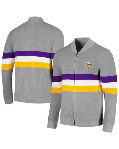 Mitchell & Ness Minnesota Vikings Striped Full-zip Cardigan Sweater - Gray