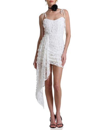 Avec Les Filles Lace Applique Asymmetrical Dress - White
