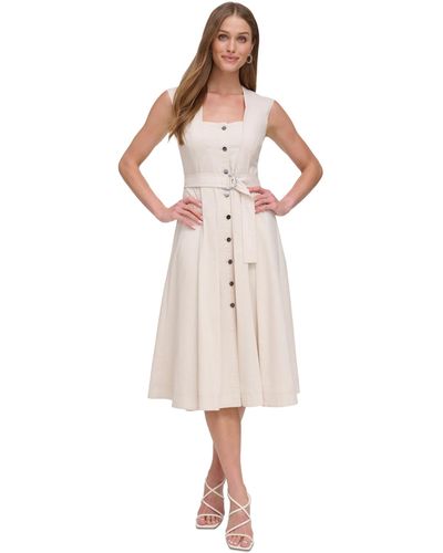 DKNY Belted Button-front Midi Dress - White