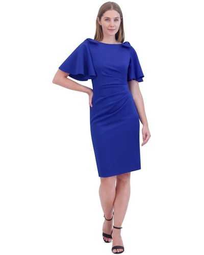 Jessica Howard Flutter-sleeve Bow-trim Cocktail Dress - Blue