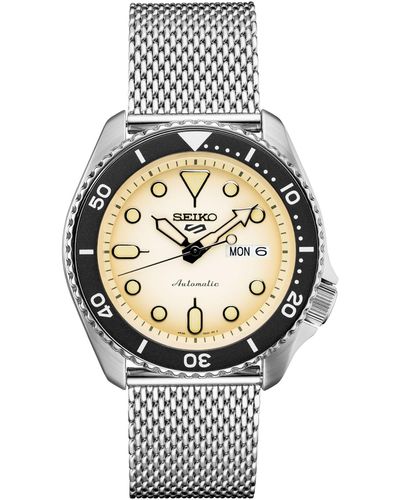 Seiko Automatic 5 Sports Stainless Steel Mesh Bracelet Watch 42.5mm - Metallic