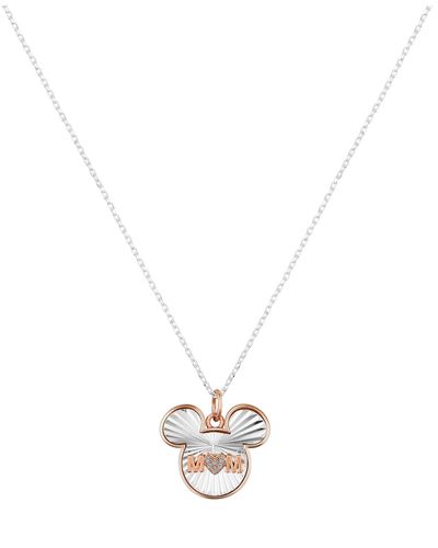 Disney Cubic Zirconia Heart Mickey Mouse Mom Pendant Necklace - White