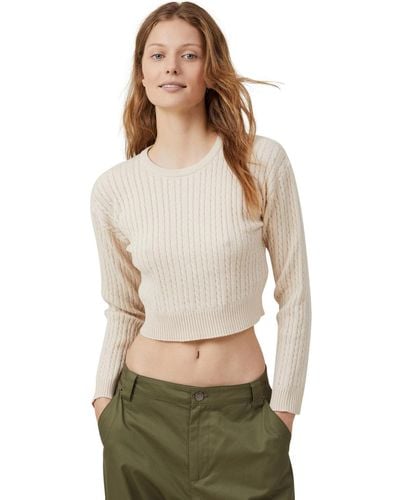 Cotton On Everfine Cable Crew Neck Pullover Top - Natural