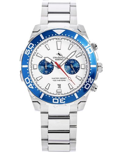 Strumento Marino Skipper Dual Time Zone Stainless Steel Bracelet Watch 44mm - Blue