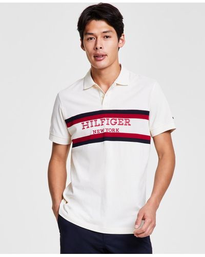 Tommy Hilfiger Regular-fit Colorblocked Stripe Monotype Logo Embroidered Polo Shirt - White