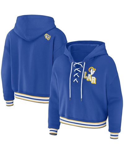 WEAR by Erin Andrews Los Angeles Rams Lace-up Pullover Hoodie - Blue