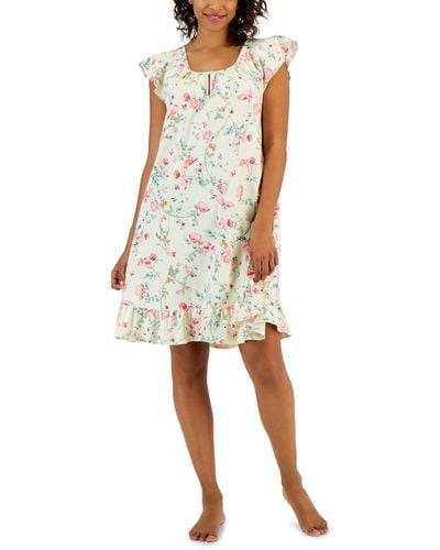 Charter Club Cotton Printed Flutter-sleeve Chemise - Natural