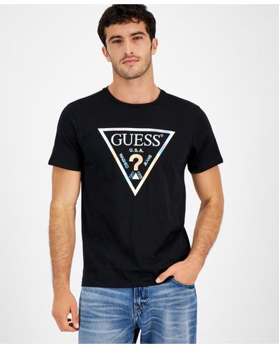 Guess Iridescent Foil Logo-print Crewneck T-shirt - Black