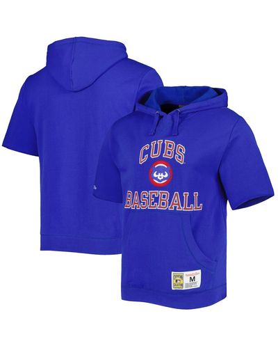 Mitchell & Ness Chicago Cubs Cooperstown Collection Washed Fleece Pullover Short Sleeve Hoodie - Blue