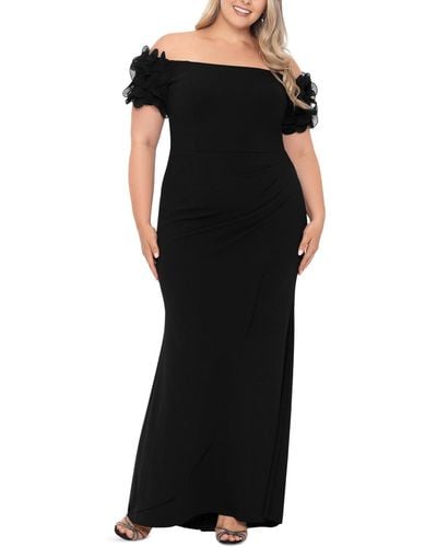 Xscape Plus Size Off-the-shoulder Scuba-crepe Gown - Black