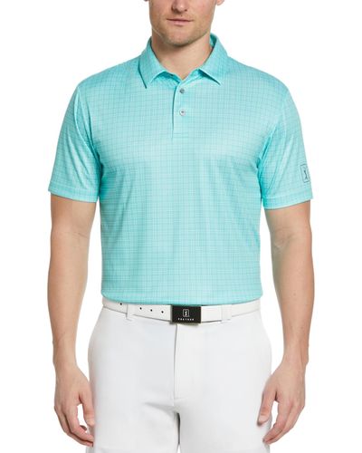 PGA TOUR Check Print Short-sleeve Golf Polo Shirt - Blue
