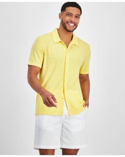 INC International Concepts Regular-fit Variegated Ribbed-knit Button-down Camp Shirt - Yellow