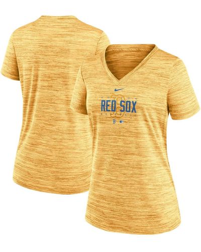 Nike Boston Red Sox Mlb City Connect Velocity Space-dye Performance V-neck T-shirt - Yellow