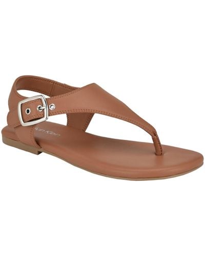 Calvin Klein Moraca Round Toe Flat Casual Thong Sandals - Brown