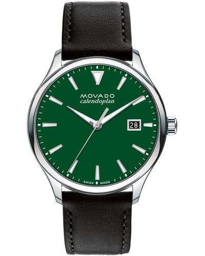 Movado Heritage Calendoplan Swiss Quartz Genuine Leather Strap Watch 40mm - Green