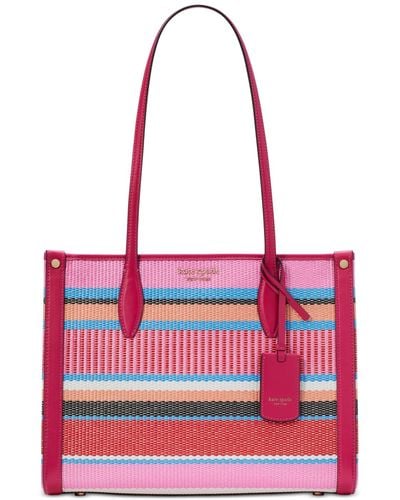 Kate Spade Market Striped Woven Straw Small Tote - Red