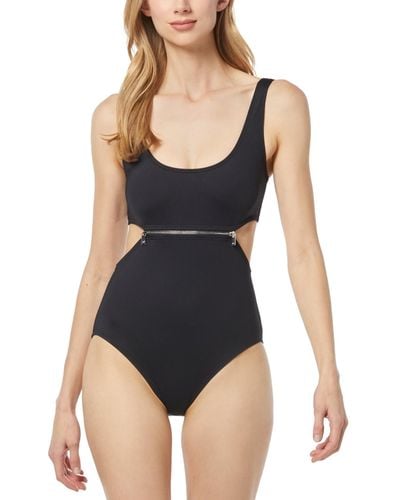 Michael Kors Michael Zip-trim Cutout One-piece Swimsuit - Black