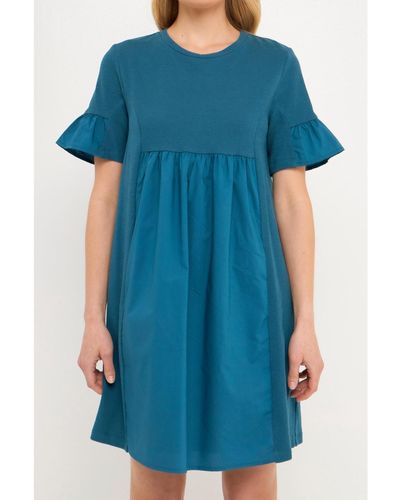 English Factory Solid Mini Dress - Blue