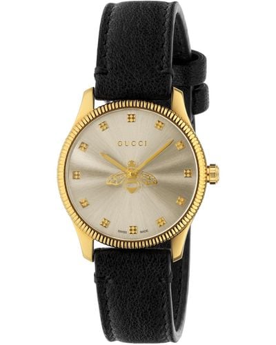 Gucci Ya1265023 G-timeless Slim Stainless-steel And Leather Quartz Watch - Metallic