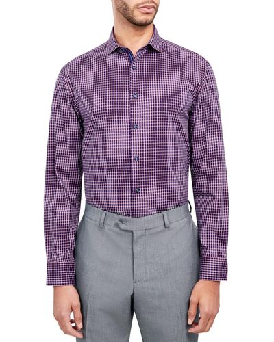Michelsons Of London Micelsons Of London Regular-fit Twill Check Dress Shirt - Purple