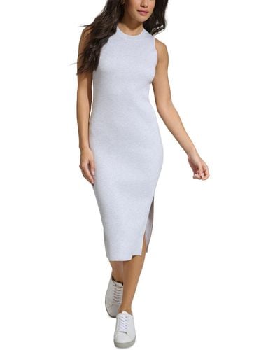 Calvin Klein Slit Hem Sleeveless Ribbed Midi Dress - White
