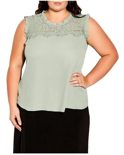 City Chic Plus Size Lace Angel Top - Gray