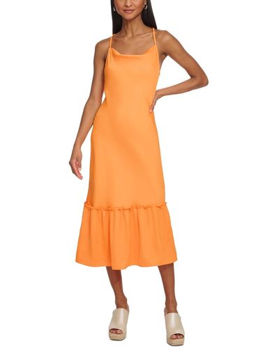 Karl Lagerfeld Cowl-neck Ruffle Bottom Midi Dress - Orange