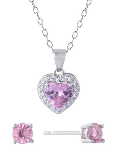 Giani Bernini Gianni Bernini 2-piece Crystal And Cubic Zirconia Heart Ball Stud Necklace Set (1.37 Ct. T.w. - Pink