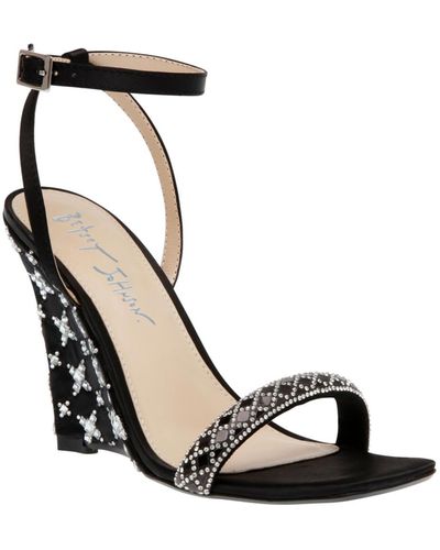 Betsey Johnson Simon Embellished Wedge Evening Sandals - Black
