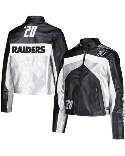The Wild Collective Las Vegas Raiders Faux Leather Full-zip Racing Jacket - Black