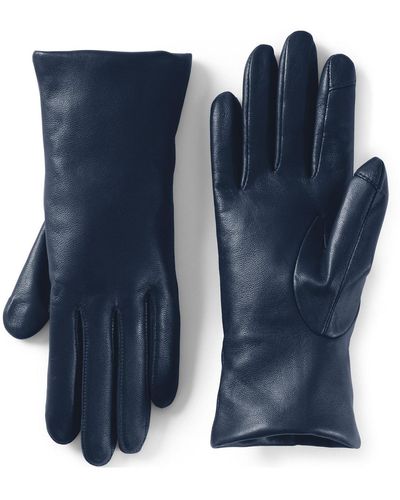 Lands' End Ez Touch Screen Cashmere Lined Leather Gloves - Blue
