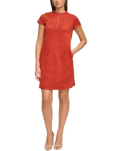 Kensie Faux-suede Shift Dress - Red