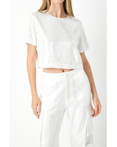 Endless Rose Sequins Cropped Top - White