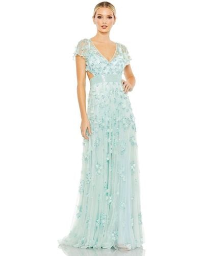 Mac Duggal Embellished Lace Up Flowy Gown - Blue