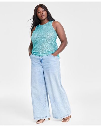 Macy's On 34th Trendy Plus Size Sequined Tank Top - Blue