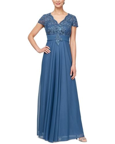 Alex Evenings Petite Sequin Embroidered-lace Gown - Blue