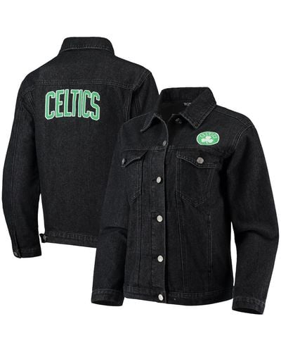 The Wild Collective Boston Celtics Patch Denim Button-up Jacket - Black