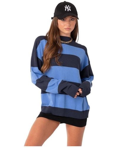 Edikted Light Knitted Oversize Sweater With Stripes - Blue