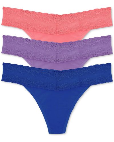 Natori Bliss Perfection Lace-trim Thong 3-pack 750092mp - Blue