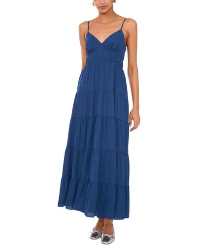 1.STATE V-neck Sleeveless Tiered Maxi Dress - Blue