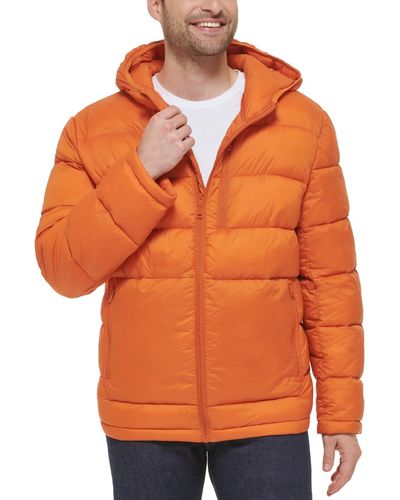 Cole Haan Lightweight Hooded Puffer Jacket - Orange