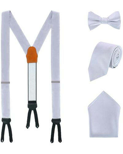 Trafalgar Sutton Solid Color Silk Brace Bow Tie Necktie And Pocket Square Set - White