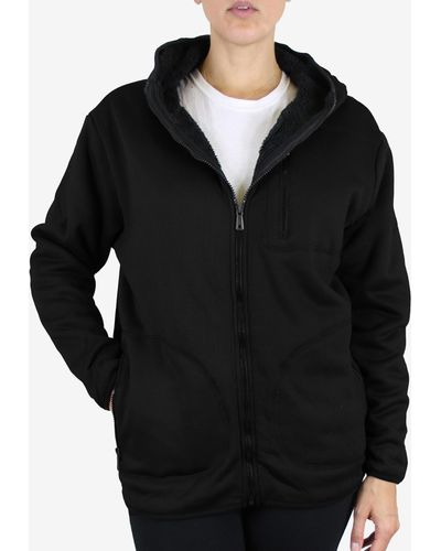 Galaxy By Harvic Loose Fit Oversize Full Zip Sherpa Lined Hoodie Fleece - Black