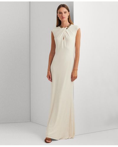 Lauren by Ralph Lauren Embellished Cap-sleeve Gown - White