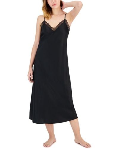 INC International Concepts Lace-trim Satin Nightgown - Black
