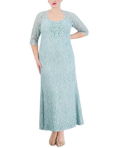 Eliza J Plus Size Lace 3/4-sleeve Gown - Blue
