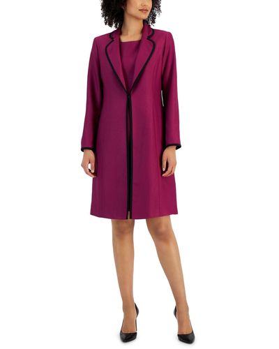 Le Suit Jacquard Framed Sheath Dress Suit - Purple
